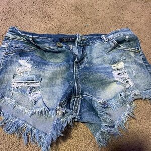 Wax Jean Light Blue Distressed Denim Shorts